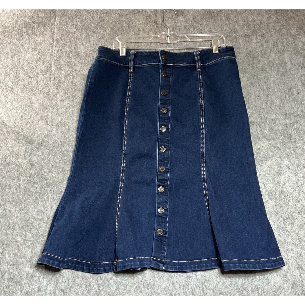 NY&C Denim Jean Skirt Women 14 Blue Button Front Stretch Western Prairie Capsule